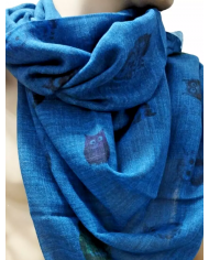 Fanatique Stola SCIARPA unisex lana stampa digitale GUFO BLU con stampe