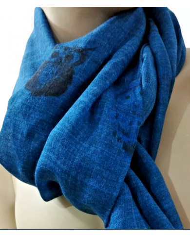 Fanatique Stola SCIARPA unisex lana stampa digitale GUFO BLU con stampe