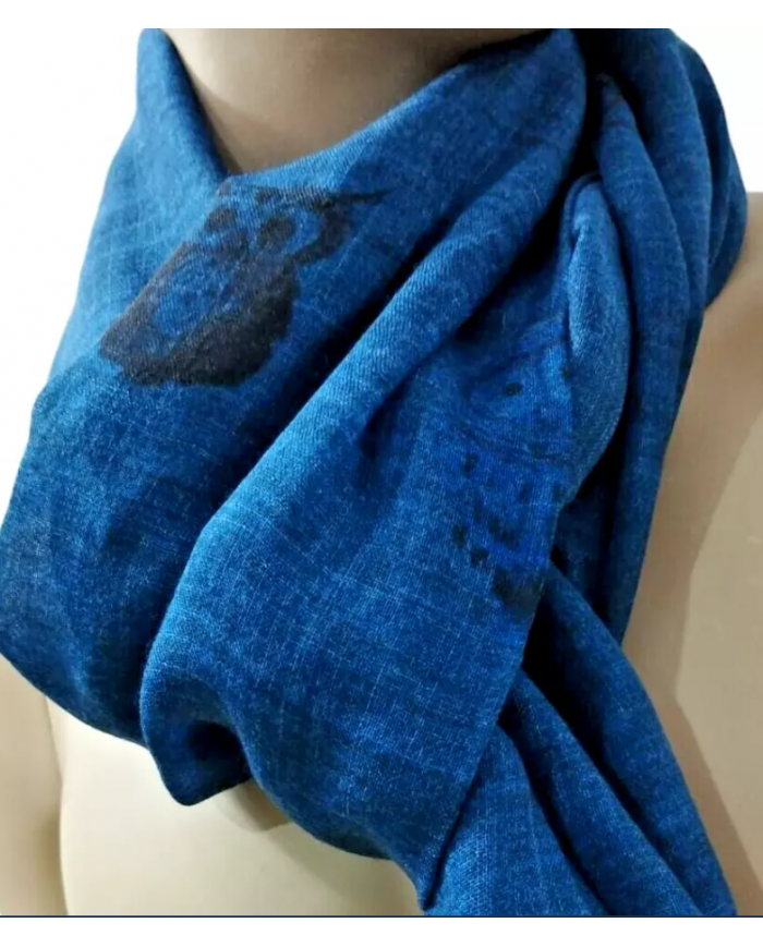 Fanatique Stola SCIARPA unisex lana stampa digitale GUFO BLU con stampe