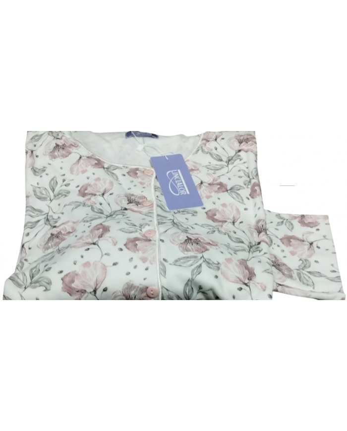 Linclalor tg60 pigiama donna  in caldo cotone con  maniche e pantalone lungo fiorato