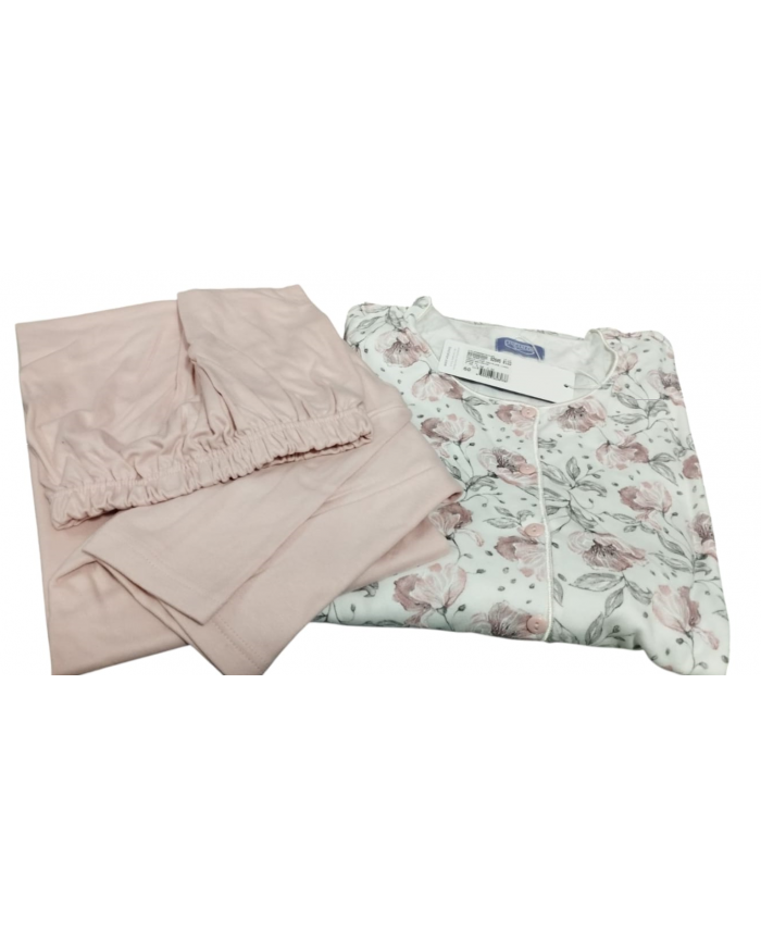Linclalor tg60 pigiama donna  in caldo cotone con  maniche e pantalone lungo fiorato