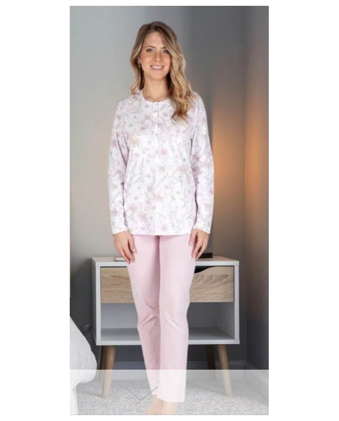 Linclalor pigiama donna  in caldo cotone con  maniche e pantalone lungo fiorato