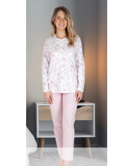 Linclalor pigiama donna  in caldo cotone con  maniche e pantalone lungo fiorato