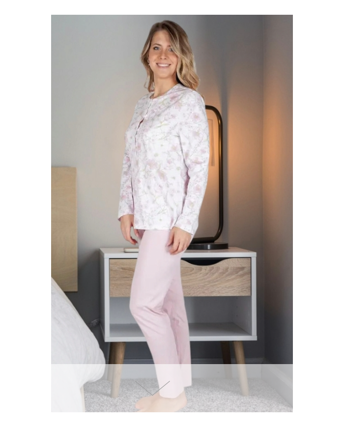 Linclalor tg60 pigiama donna  in caldo cotone con  maniche e pantalone lungo fiorato