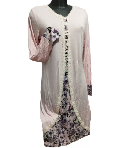 lormar camicia da notte femminile tg 46, a manica lunga con scollo serafino in cotone