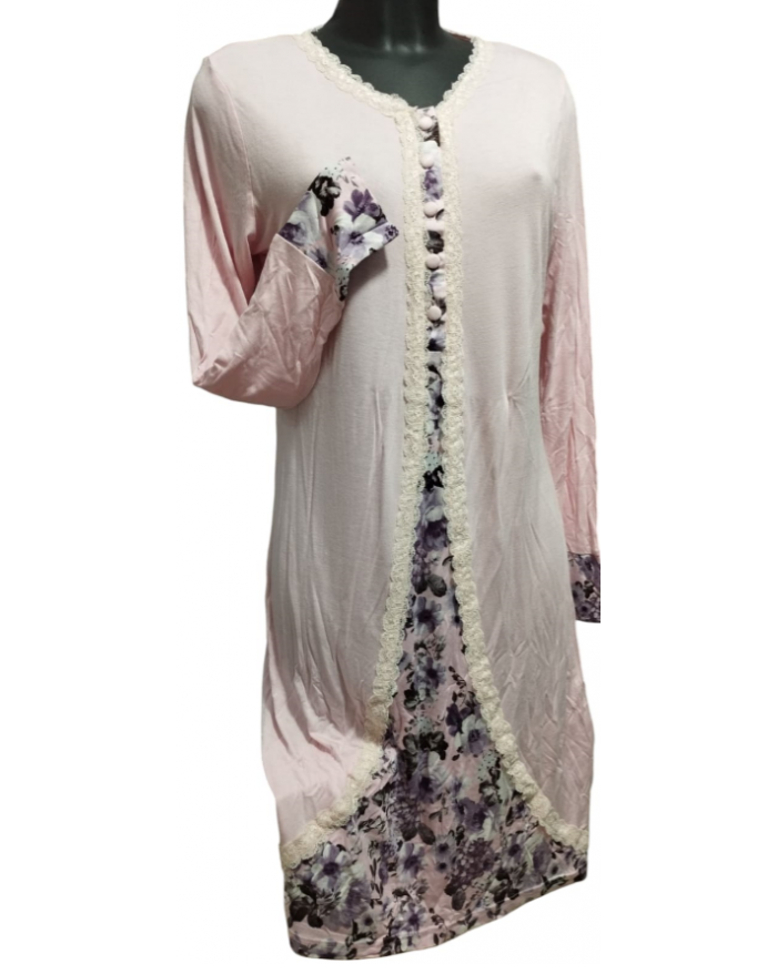 lormar camicia da notte femminile tg 46, a manica lunga con scollo serafino in cotone