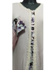 lormar camicia da notte femminile tg 46, a manica lunga con scollo serafino in cotone