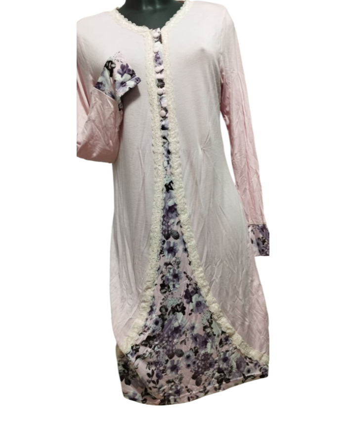 lormar camicia da notte femminile tg 46, a manica lunga con scollo serafino in cotone