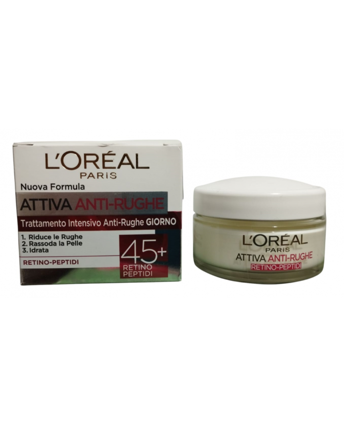 L'Oréal Paris Crema viso attiva anti-rughe con retino-peptidi  45+
