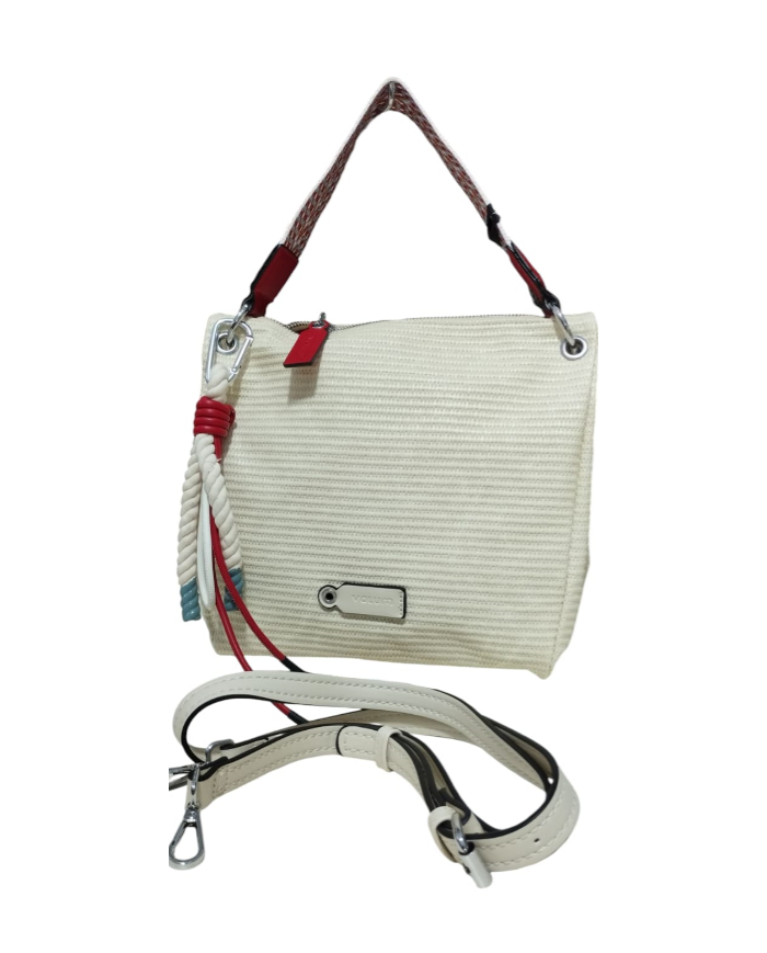 VOLUM Borsa Tracolla Donna Media PU Effetto Rafia Perline XL Bianca Modello VB25044
