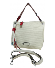 VOLUM Borsa Tracolla Donna Media PU Effetto Rafia Perline XL Bianca Modello VB25044