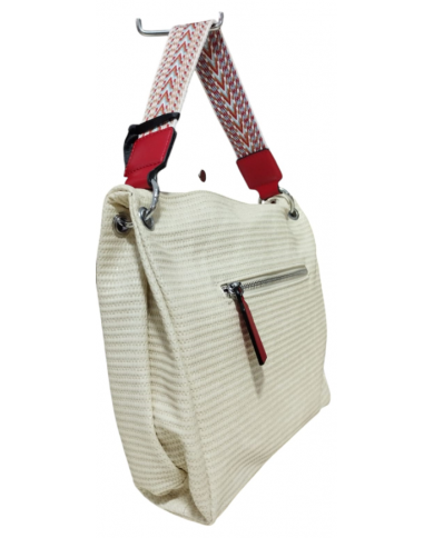 VOLUM Borsa Tracolla Donna Media PU Effetto Rafia Perline XL Bianca Modello VB25044