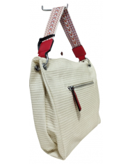 VOLUM Borsa Tracolla Donna Media PU Effetto Rafia Perline XL Bianca Modello VB25044