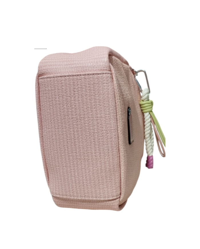 Volum Achiote zaino rosa goffrato effetto rafia con porta chiavi removibile