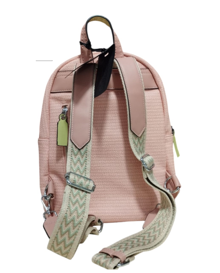 Volum Achiote zaino rosa goffrato effetto rafia con porta chiavi removibile