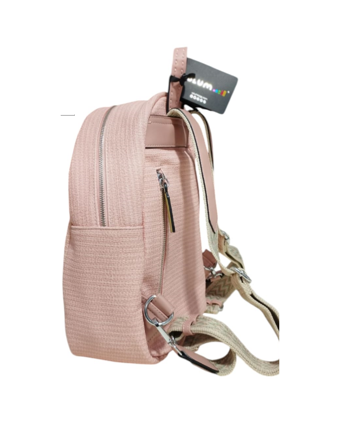 Volum Achiote zaino rosa goffrato effetto rafia con porta chiavi removibile