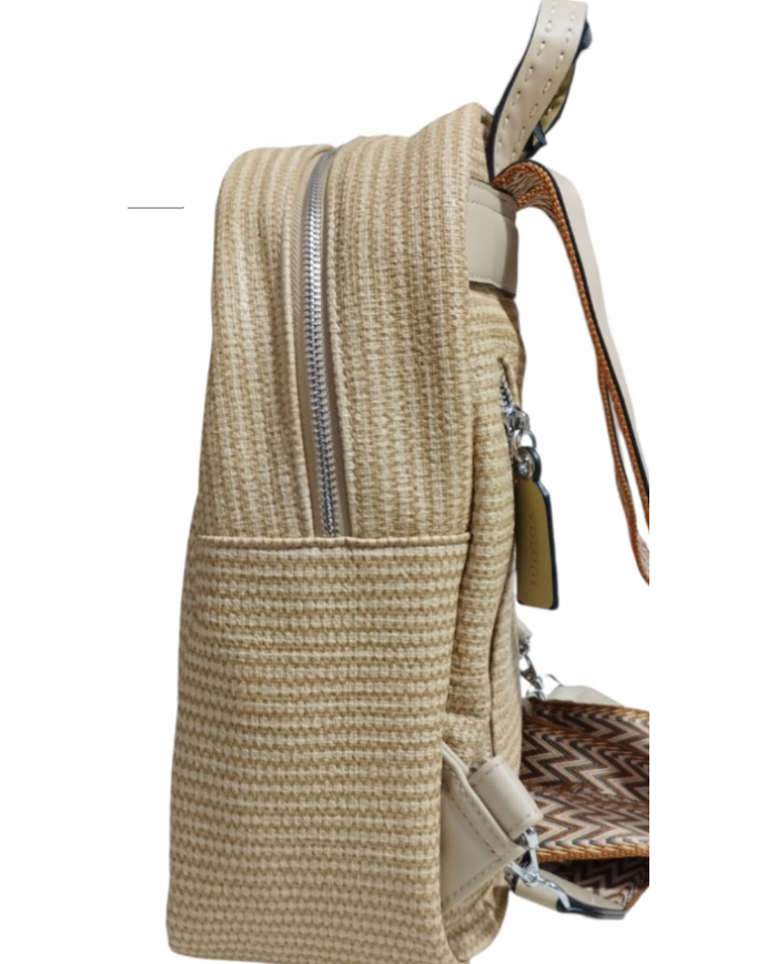 Volum Achiote zaino cammello goffrato effetto rafia con porta chiavi removibile