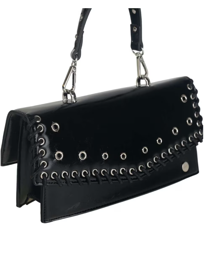 Volum Borsa a Mano Nero PU Lavato con Dettagli Artigianali e Tracolla Regolabile