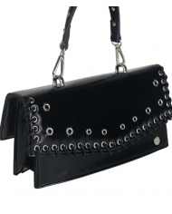 Volum Borsa a Mano Nero PU Lavato con Dettagli Artigianali e Tracolla Regolabile