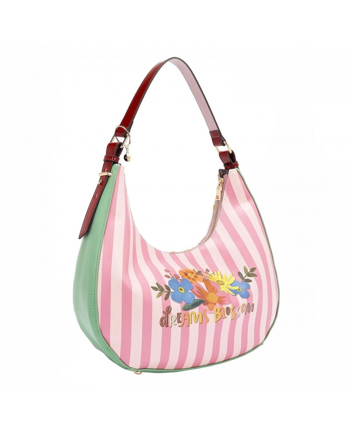 Nicole Lee Borsa Hobo Dreams Blossom Donna Vegan con Fiori Strass 37x21,5cm