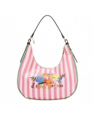 Nicole Lee Borsa Hobo Dreams Blossom Donna Vegan con Fiori Strass 37x21,5cm