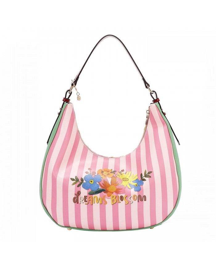 Nicole Lee Borsa Hobo Dreams Blossom Donna Vegan con Fiori Strass 37x21,5cm