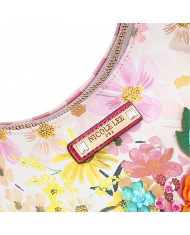 Nicole Lee Borsa Hobo Dreams Blossom Donna Vegan con Fiori Strass 37x21,5cm