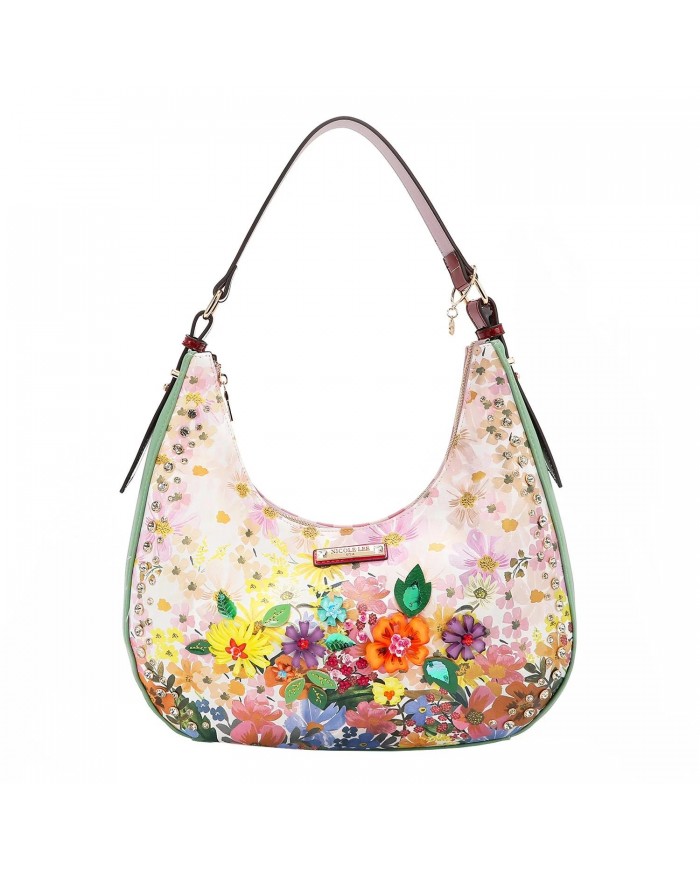Nicole Lee Borsa Hobo Dreams Blossom Donna Vegan con Fiori Strass 37x21,5cm