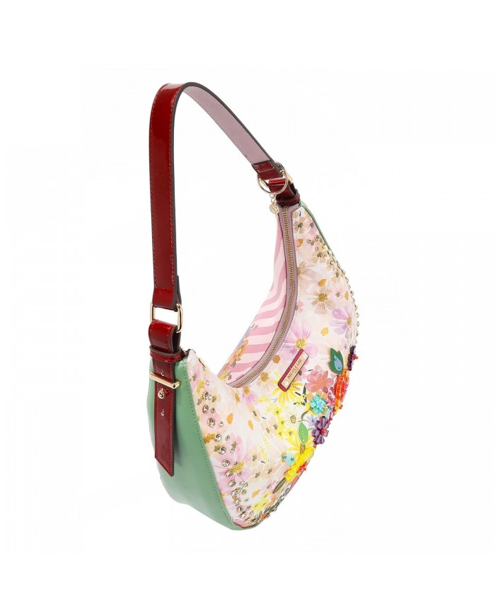 Nicole Lee Borsa Hobo Dreams Blossom Donna Vegan con Fiori Strass 37x21,5cm