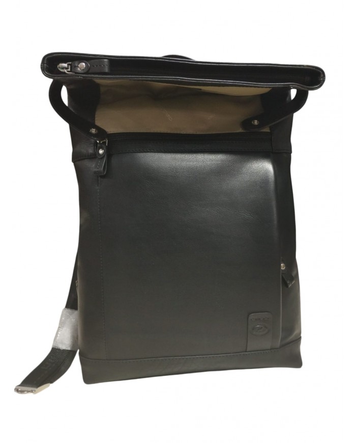 ACCIAIO ZAINO ROLL-TOP IN PELLE NERO UOMO DONNA OXFORD ST 13" ARTIGIANALE