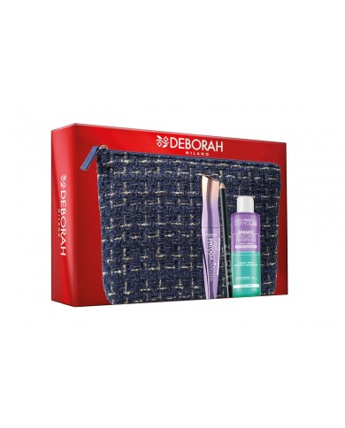 DEBORAH Kit Mascara 24ORE Instant + Matita Occhi + Mini Bifasico Pochette Blu 8009518456455