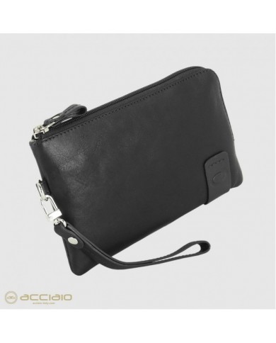 Pochette Uomo Piccola in Vera Pelle Thomas 7" Borsello a Mano Nero