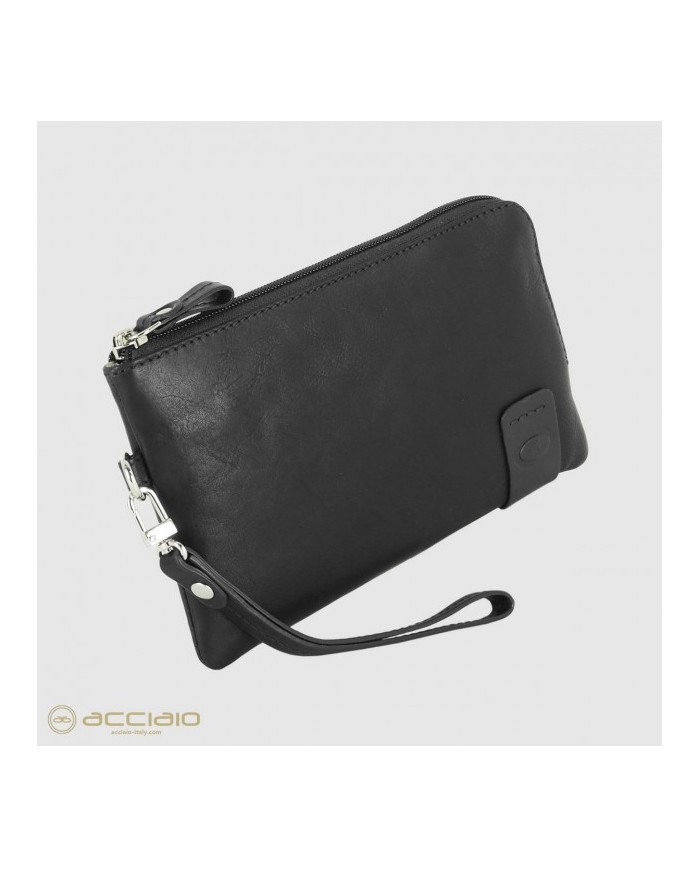 Pochette Uomo Piccola in Vera Pelle Thomas 7" Borsello a Mano Nero