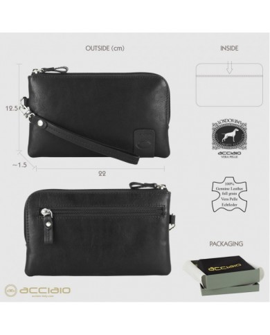 Pochette Uomo Piccola in Vera Pelle Thomas 7" Borsello a Mano Nero