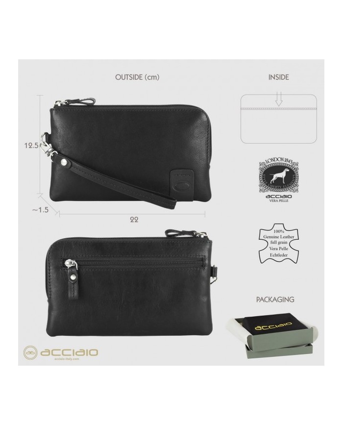 Pochette Uomo Piccola in Vera Pelle Thomas 7" Borsello a Mano Nero
