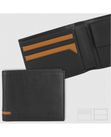 ACCIAIO Portafoglio Uomo Nero COMPATTO Protezione RFID Vera Pelle Pieno Fiore