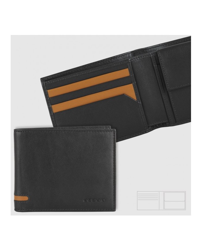 ACCIAIO Portafoglio Uomo Nero COMPATTO Protezione RFID Vera Pelle Pieno Fiore