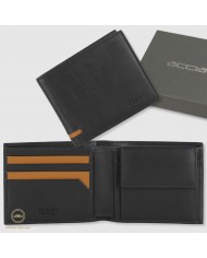 ACCIAIO Portafoglio Uomo Nero COMPATTO Protezione RFID Vera Pelle Pieno Fiore