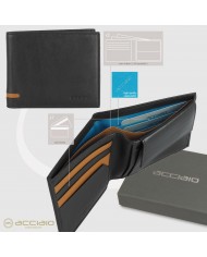 ACCIAIO Portafoglio Uomo Nero COMPATTO Protezione RFID Vera Pelle Pieno Fiore