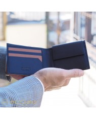 ACCIAIO Portafoglio Uomo Nero COMPATTO Protezione RFID Vera Pelle Pieno Fiore