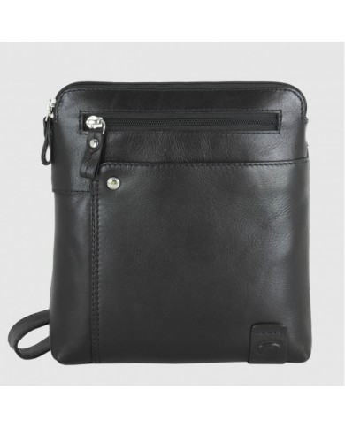 ACCIAIO Borsello Nero Pelle Vitello Pieno Fiore Dettagli Finiti a Mano