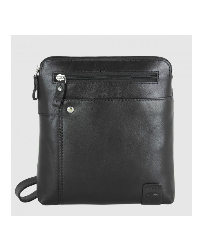 ACCIAIO Borsello Nero Pelle Vitello Pieno Fiore Dettagli Finiti a Mano