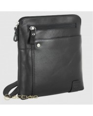 ACCIAIO Borsello Nero Pelle Vitello Pieno Fiore Dettagli Finiti a Mano