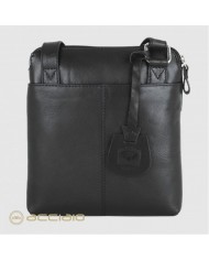 ACCIAIO Borsello Nero Pelle Vitello Pieno Fiore Dettagli Finiti a Mano