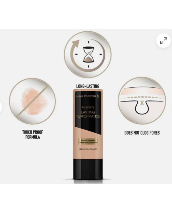 MAX FACTOR LASTING PERFORMANCE Fondotinta 109 Natural Bronze Lunga Tenuta 8 Ore