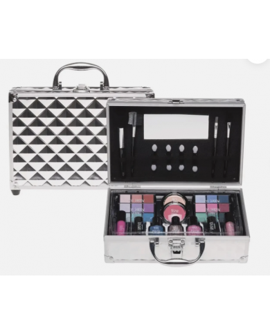 Casuelle Trousse Argento Quadrata con Specchio e Kit Makeup Completo