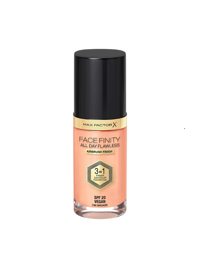 Max Factor Facefinity 3in1 Primer Concealer Foundation 80 BRONZE 30ml pelle raso