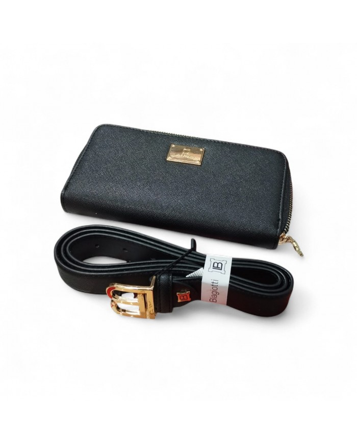 LAURA BIAGIOTTI - CLB23W-047 - COFANETTO REGALO DONNA CON PORTAFOGLIO ZIP-AROUND E CINTURA LOGATA SAFFIANO NERO