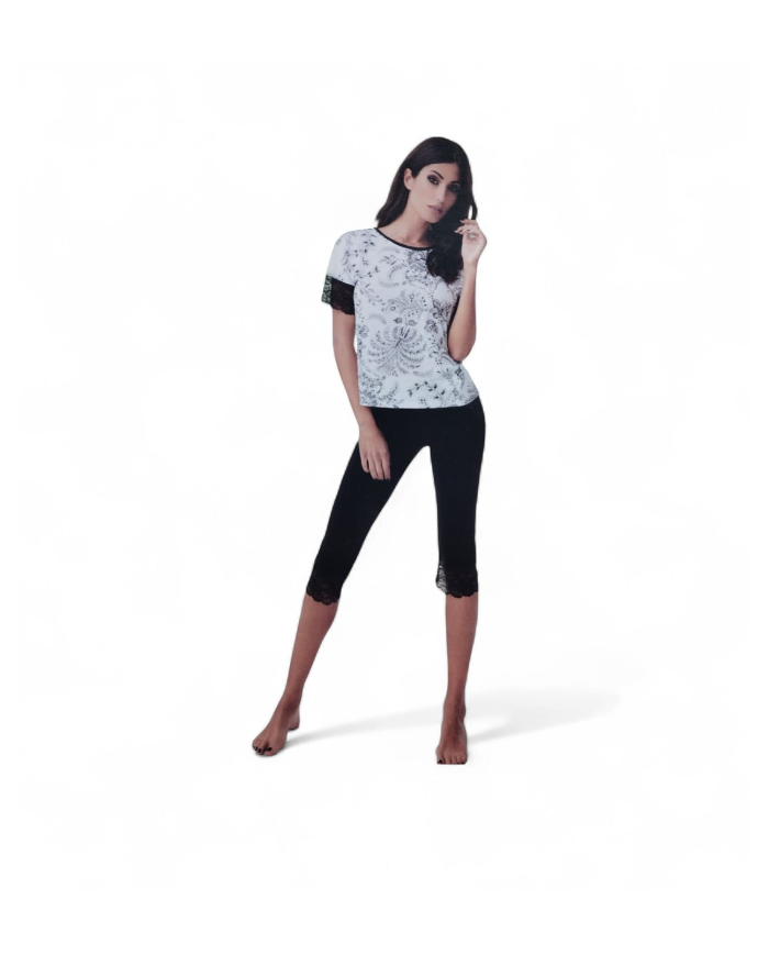 INTIMAMI - COMPLETO NOTTE DONNA - PIGIAMA CAPRI ESTIVO CON PINOCCHIETTO