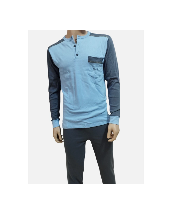 NUVÒ PIGIAMA UOMO CIELO ANTRACITE SCOLLO SERAFINO INVERNO CALDO E LEGGERO COMODO